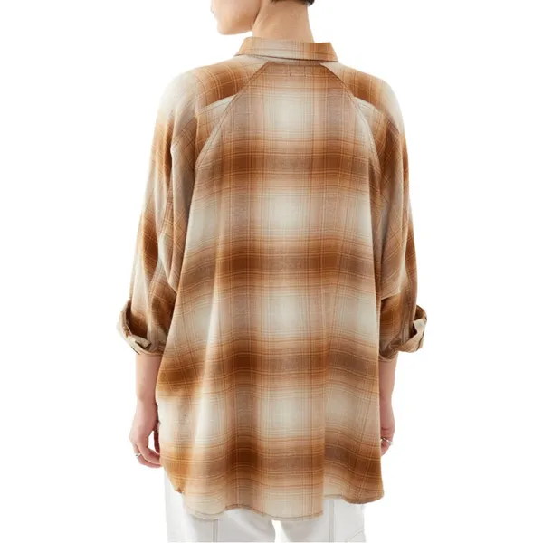 BDG Women’s Oversized Brown Plaid Button-Up Shirt – Casual Fall Layering Flannel - Image 2