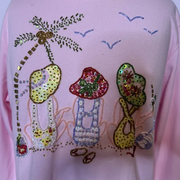 The Quacker Factory Pink Beach Beaded Flip Flop Tunic Top M QVC Coastal BFF - Image 5