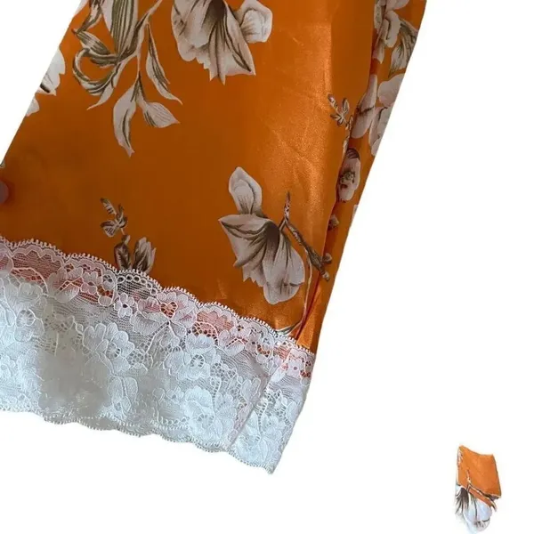 Bohemian Floral Print Pajama Set, Long Sleeve Robe With Belt Lace SZ M #1635 - Image 9