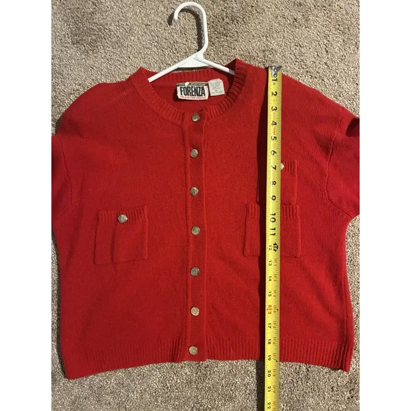 vintage Forenza red knit cardigan crew neck gold-tone buttons Lambswool Stain M - Image 7