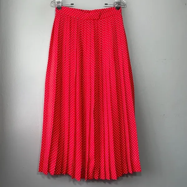 Vintage Skirt Size 6 Red White Polka Dot Accordian Pleat Pin Up Rockabilly Retro - Image 6