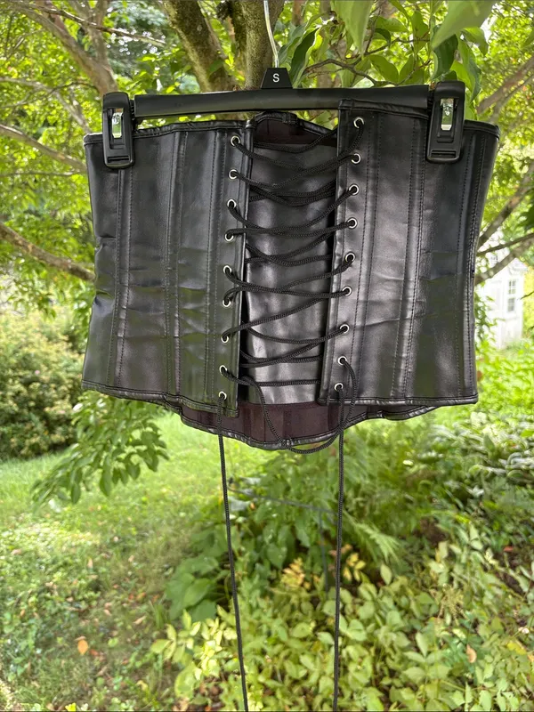 Black Faux Leather Corset Top S - Image 3