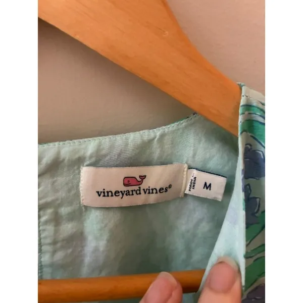 Vineyard Vines Girls Medium Floral Dress Mint Purple Smocked Waist Lined - Image 2