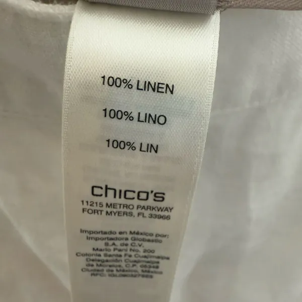 CHICO'S Women's 2 US 12 100% Linen Wide Leg Pull On Pants White Pockets Beachy - Image 12