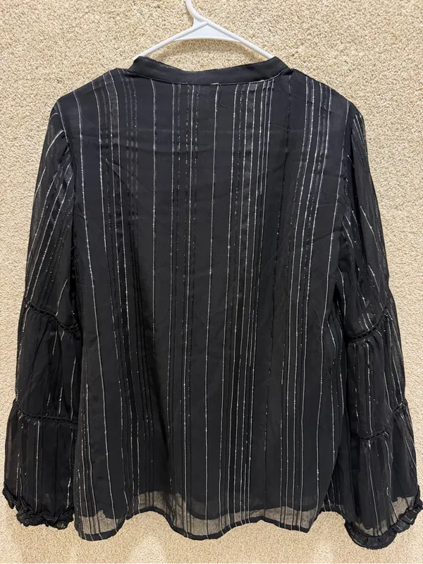 NWT Black bell sleeve top sheer sleeves silver festival glam rock goth Halloween - Image 2