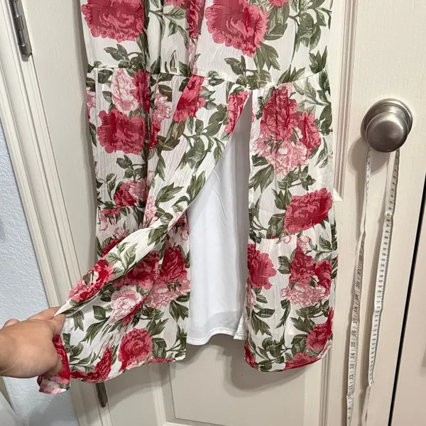 Trixxi Floral Smocked Puff Sleeve Tiered Midi Dress Cottagecore Romantic Garden - Image 4