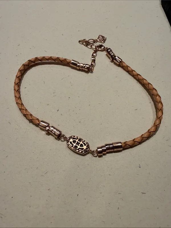Kendra Scott Tan Braided Leather Cruz Bracelet with Rose Gold Druzy - Image 2
