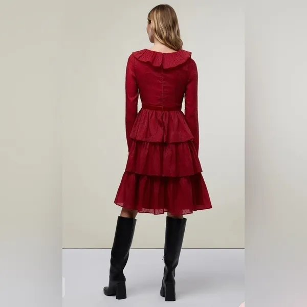 Rachel parcell Women's Red‎ Black Polka Dot Long Sleeve Tiered Ruffle Dress 8 - Image 7