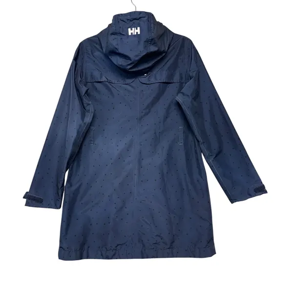 Helly Hansen Womens Navy Blue Polka Dot Hooded‎ Rain Jacket Coat Sz Medium - Image 6