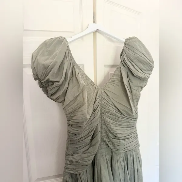 Abercrombie & Fitch Drama Puff Sleeve Ruched Mini Dress Sage Green Petite Large - Image 5