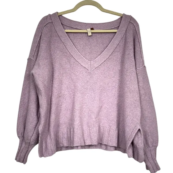 Pilcro Purple Balloon Sleeve Fluffy Sweater V Neck Womens M Oversized Boho Fall - Image 3