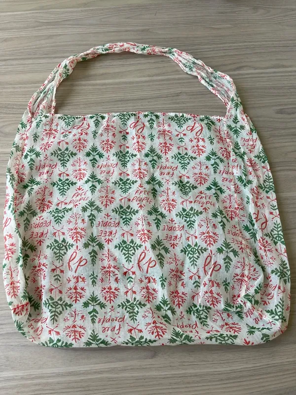 Free People Cream Cotton Tote with Green & Red Botanical Print - Image 2
