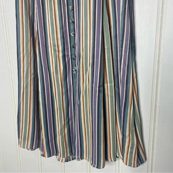 Maeve Anthropologie Freya Satin Multi Stripe Button Front Midi Skirt Xs/0 349 - Image 9