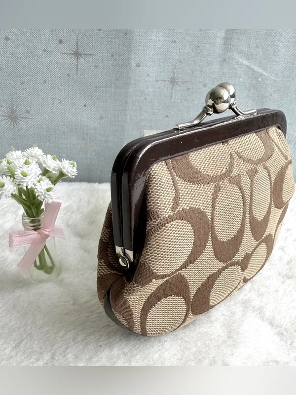 Coach Park Signature Framed Coin Purse (Style F66117) Khaki/Mahogany - Image 2
