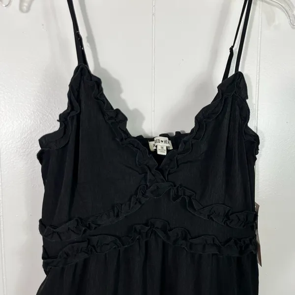 Inspired Hearts Black Ruffle Trim Fit & Flare Mini Tank Dress Medium M NWT - Image 2
