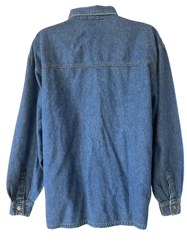 Vintage Embroidered Teddy Bear Chambray Denim Button Down Shirt Blue - Image 10