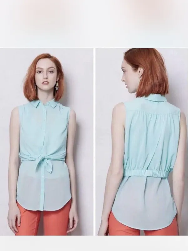 Maeve from anthropologie Sleeveless‎ Button-Down Blouse in Aqua sm nwt - Image 4