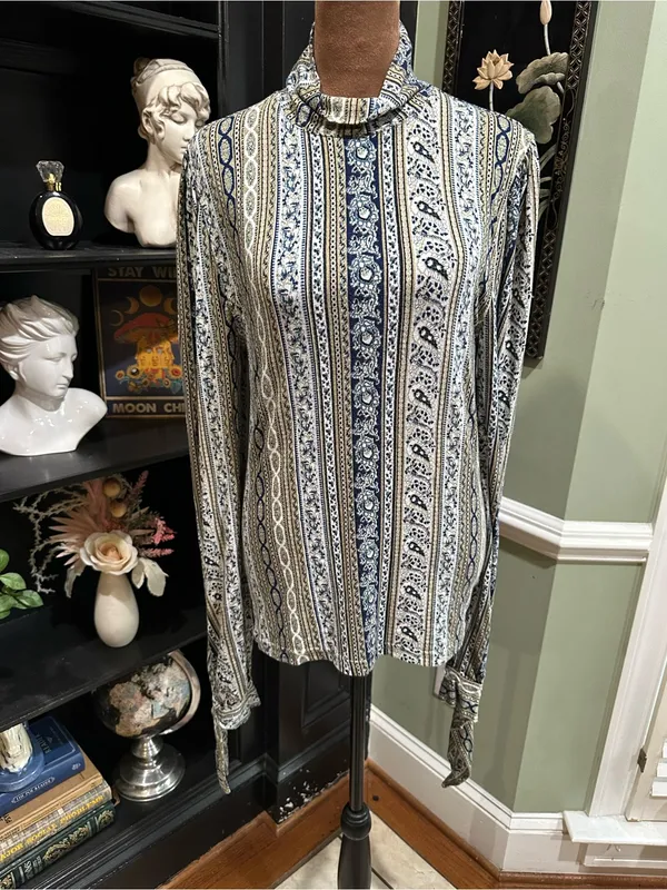 Free People “Donatella” Mock Turtleneck Paisley + Stripe Top – Size Medium - Image 3