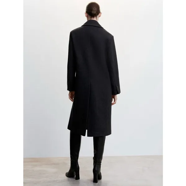 MANGO Double Breasted Pinstripe Long Wool Blend Coat Navy Dark Grey Women’s XXL - Image 11