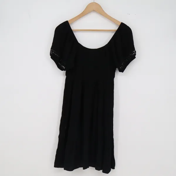 No Brand Dress Womens M Black Crochet Trim Smocked Back Excellent - Image 3