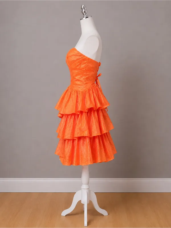 Boutique #25-4 Vibrant Orange sweetheart A line three ruffle tier silver dot-Size 0 (XS) - Image 4