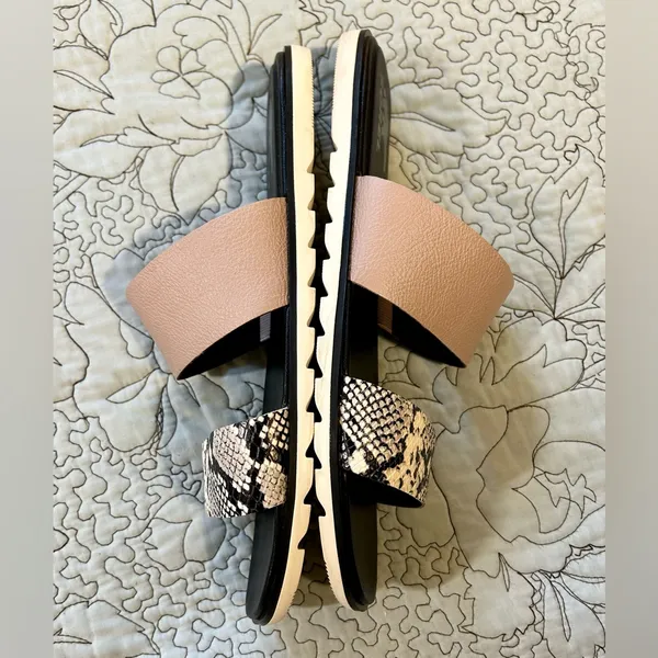 SOREL Ella II Slide Sandals Mauve Vapor Snake Print Leather Dual Strap Sz 11💛 - Image 4