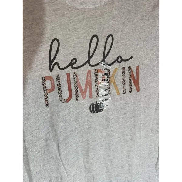 NWT Hello Pumpkin Graphic T-Shirt‎ Gray Leopard Print Fall Short Sleeve XL - Image 2
