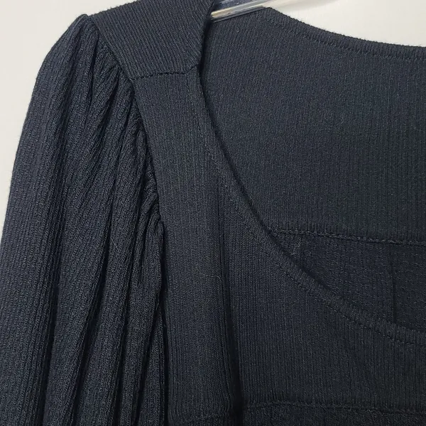 Free People boho long sleeve black scoop neck flowy pleated blouse shirt top M - Image 7