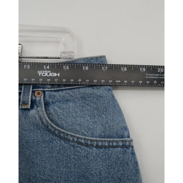Vintage Levis 550 Relaxed Fit Denim Cut Off Shorts MedWash Blue Frayed Hem 16MIS - Image 6