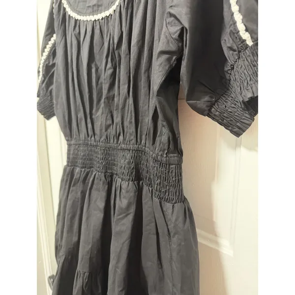 VICI Black Cotton Smocked Waist Crochet Trim Tiered Midi Dress XL RN131468 - Image 6