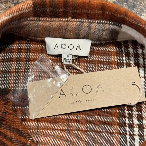 NWT ACOA Shacket Wool Flannel Oversize Y2K Boyfriend Western Button Plaid Small - Image 3