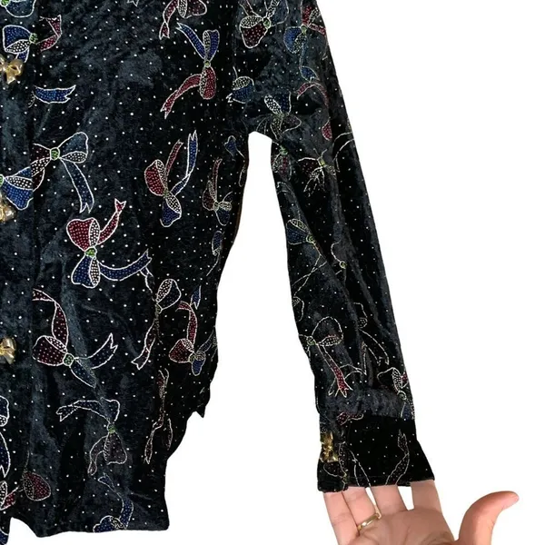 Vintage Rayna Morgan long sleeve bow print button down top‎ Black Size 10 - Image 5