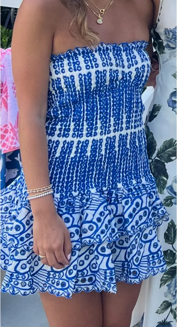 Strapless Blue and White Mini Dress - Image 2