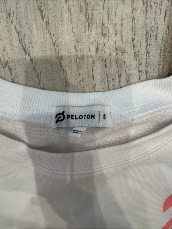 Woman’s Peloton White Sweatshirt with Coral Pink Raglan Sleeves Size S - Image 4