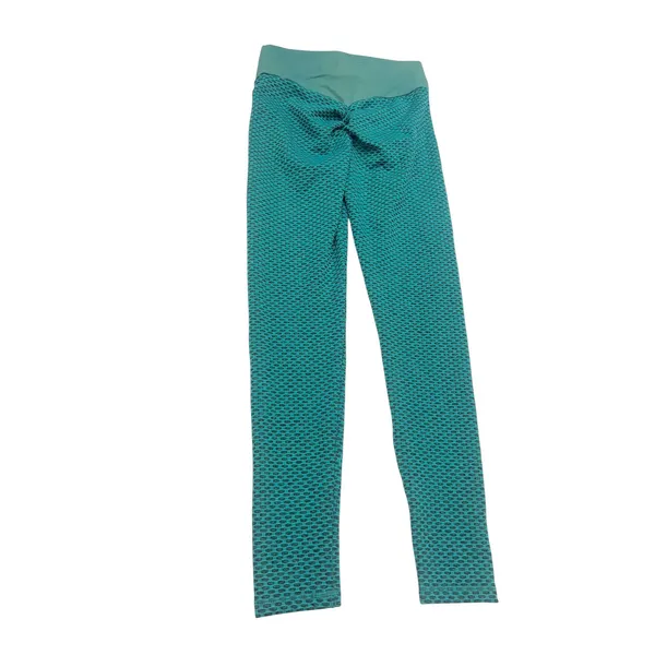 Women Teal Black Textured Scrunch Butt Leggings High Rise Medium Activewear - Image 2