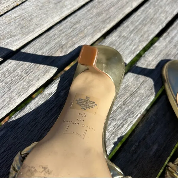 Marc Fisher‎ Norsa Block Heel Braided Sandal gold Leather classy fall size 7.5 - Image 10