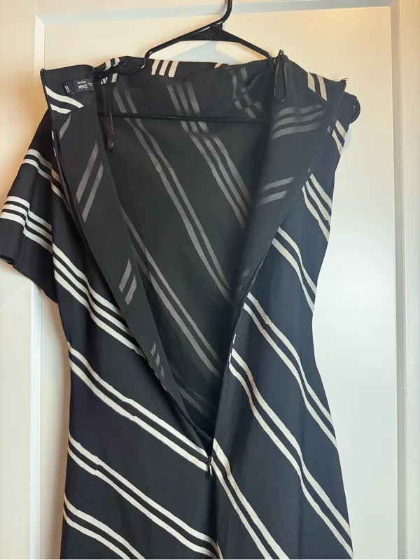 Mango Draped Striped Midi Dress Black White Italian‎ Fabric Size US 4-Small - Image 10