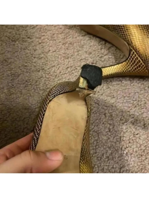 Vintage Escada Gold Metallic Snakeskin High Heel Shoes - Image 7