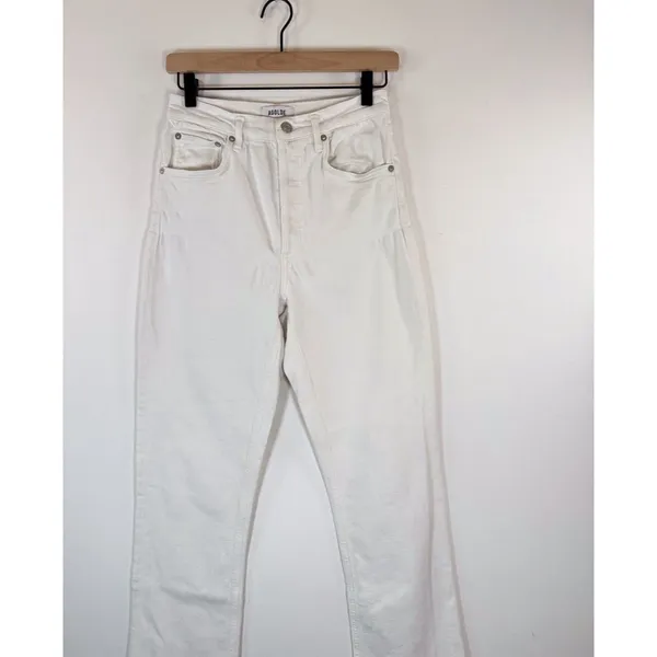 AGOLDE Womens Jeans White Riley High Rise Straight Crop Denim Button Fly Size 27 - Image 4