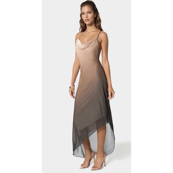 Bebe ombre Gold Boho Midi Sleeveless wedding guest Flowy Resort Dress small NWT - Image 2