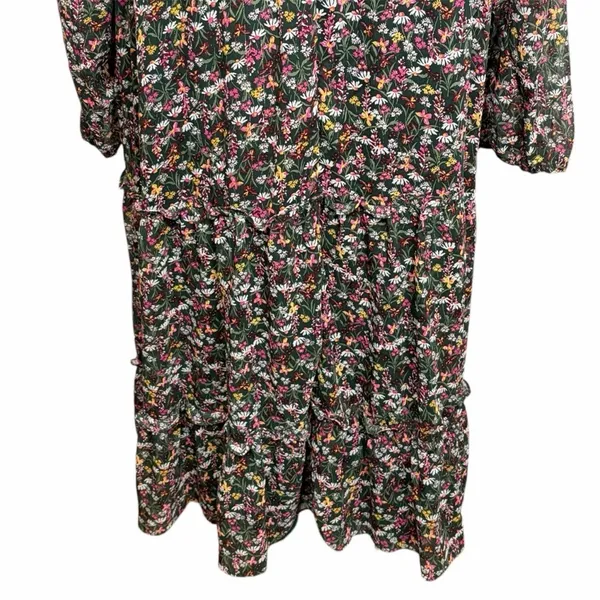 DRAPER JAMES RSVP Dark Green Chiffon‎ Floral Smocked Long-Sleeve Midi Dress, XXL - Image 9