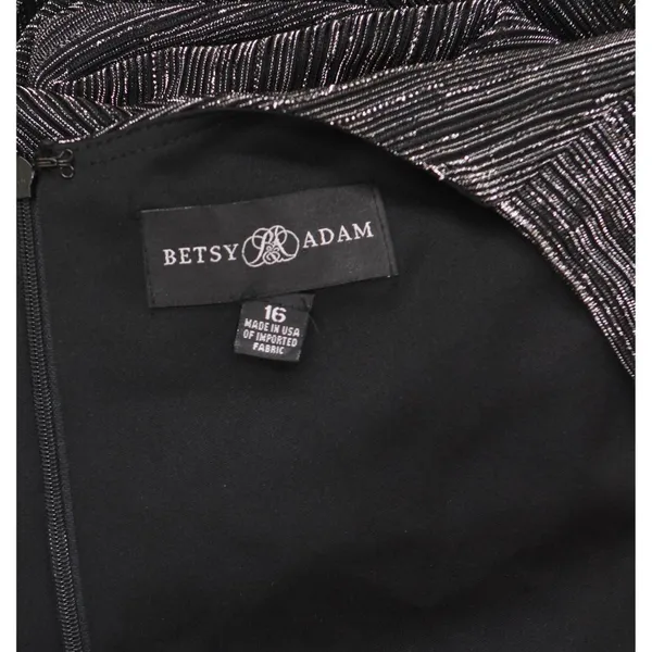 Betsy & Adam Ruched Surplice V Neck Long Sleeved Dress Black / Silver 16 - Image 3