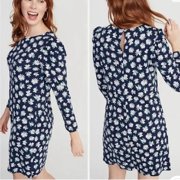 Old Navy- Daisy Printed Knit High Neck Long Sleeve Shift Dress- Size XL TALL - Image 2