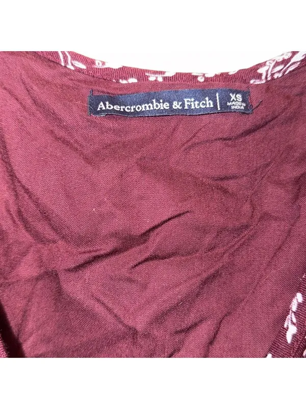 Abercrombie & Fitch Burgundy Floral Ruffle Hem Midi Dress - Image 6