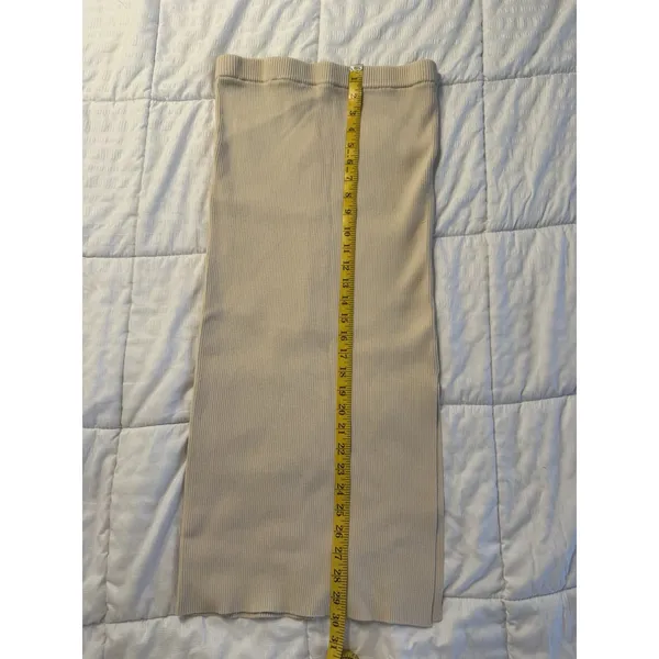 House of Harlow Beige Ribbed Skirt Stretchy Women's Medium Slit Midi - Image 4