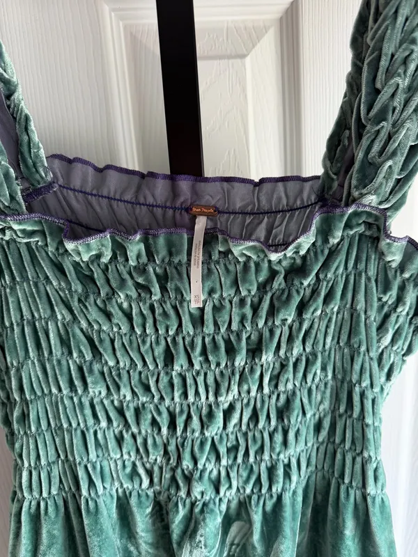 Free People Camille Midi Dress Velvet Smocked Boho Sapphire Women's Size: XS - Image 5