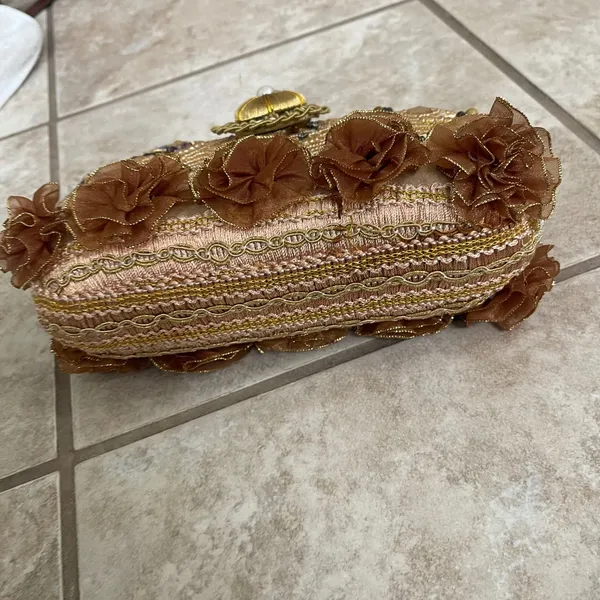 CEM NWT Beaded Evening Bag Purse Taupe Gold‎ Floral Embellished Clutch UNIQUE - Image 8
