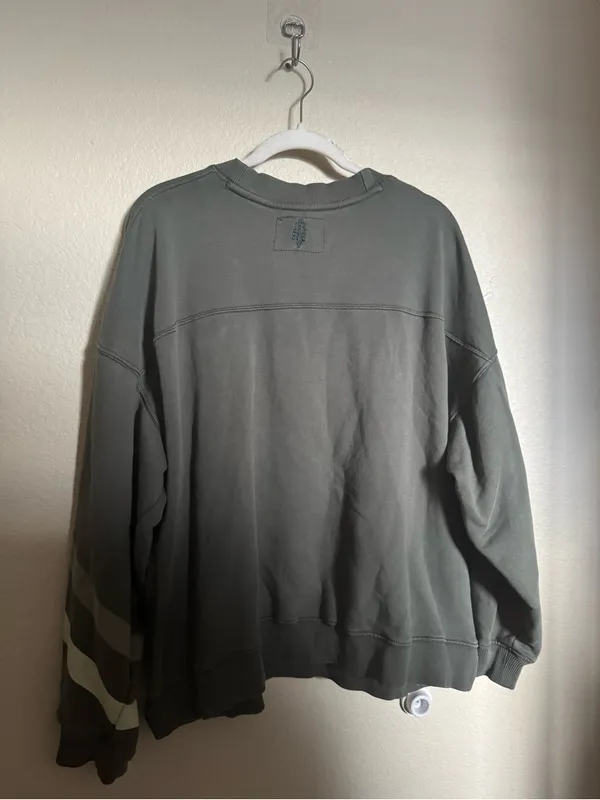 Free People Movement All Star Buti Logo Sweatshirt Sz L Oversized Green Stripe - Image 8