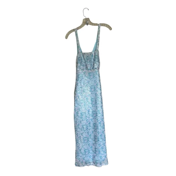 Lulus NWT Glistening Beauty Light Blue Floral Sequin Tie-Front Midi Dress - Image 10