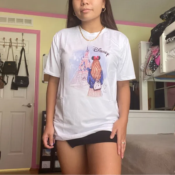 Disney White T-Shirt with Castle and Character Design - Image 5